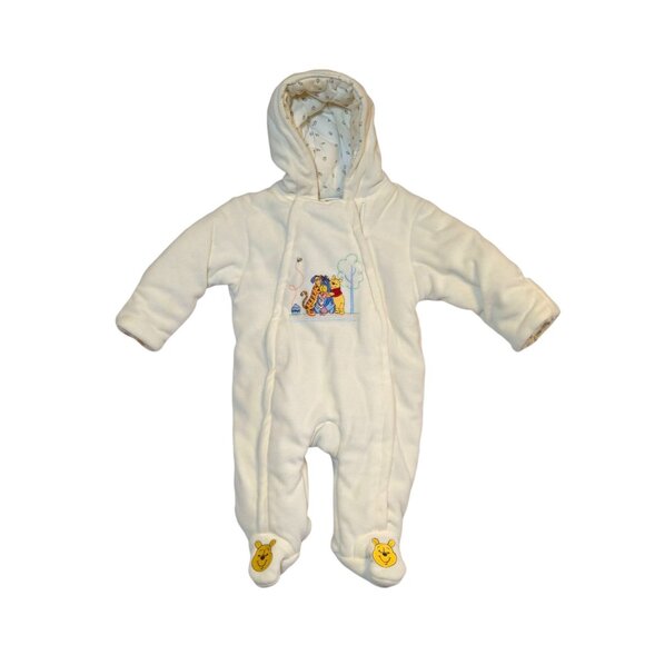Disney Baby 3-6 Months Winnie The Pooh Fleece Hooded Footed Onesie With Bear Fac - Picture 1 of 4